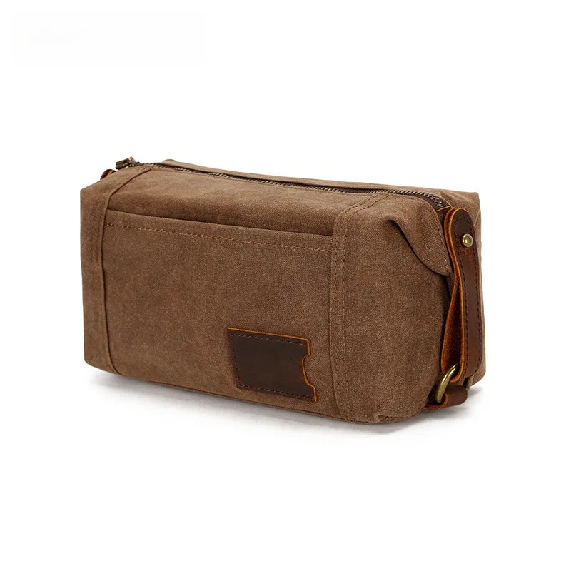 Men's Travel Clutch Bag Oil Wax Canvas Wash Bag Retro Clutch Bag First Layer Cowhide Wrist Bag Vue
