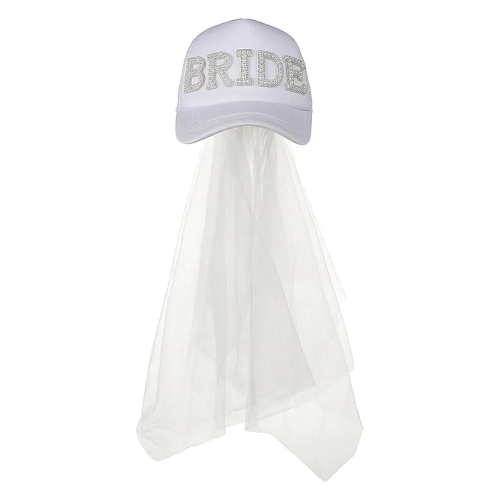 Breathable Bridal Veil Baseball Cap Romantic Solid Color Groom Hat Comfortable Adjustable Summer Baseball Cap Photo Prop Vue White