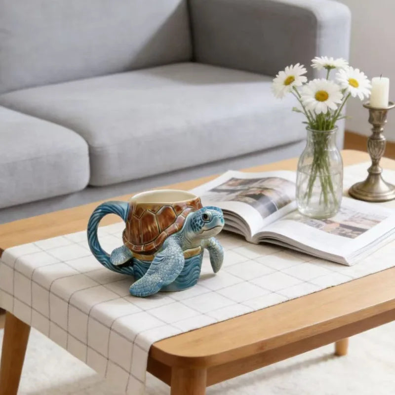 Resin 3D Turtle Coffee Mug Novelty Cute Animal Cup Table Decor Desk Ornament Gift For Home Office Kitchen Living Room Art Vue