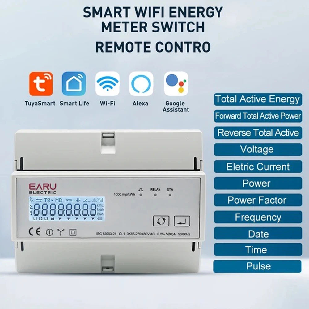 Tuya WiFi/ZigBee Three Phase Two-way Bidirectional Energy KWh Meter Monitor Wattmeter Support Modbus RTU DL/T645-2007 Protocol Vue