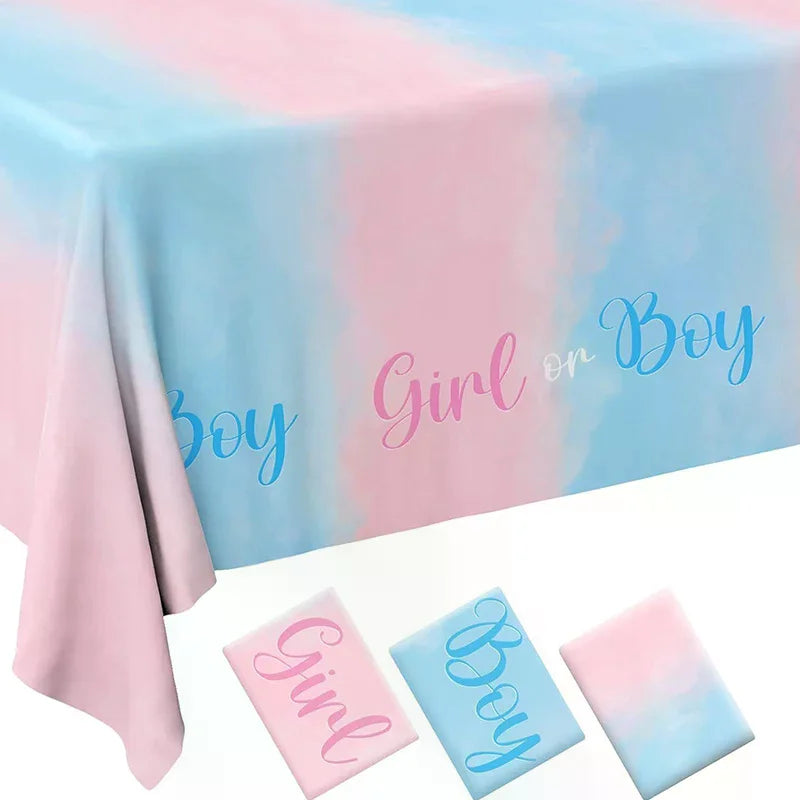 Gender Reveal Tablecloth Pink Blue Rectangular Plastic Table Cover