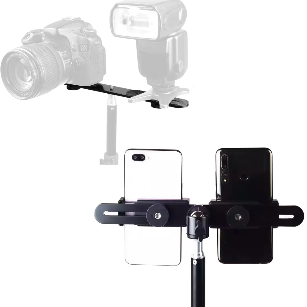 1/4'' Dual Flash Bracket Mount Holder Straight Extension Bar For Flashing Tripod DSLR Camera LED Lighting Stand Vue