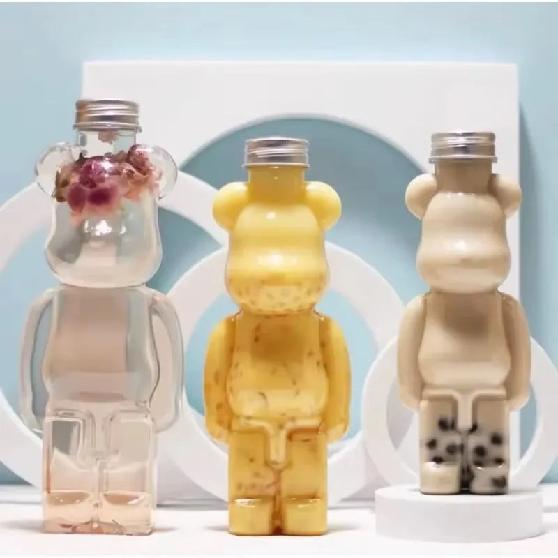 1-10PCS 500ml Violent Bear Milk Tea Bottle Disposable PET Transparent Juice Bottle Cartoon Bear Portable Juice Yogurt Bottle Vue