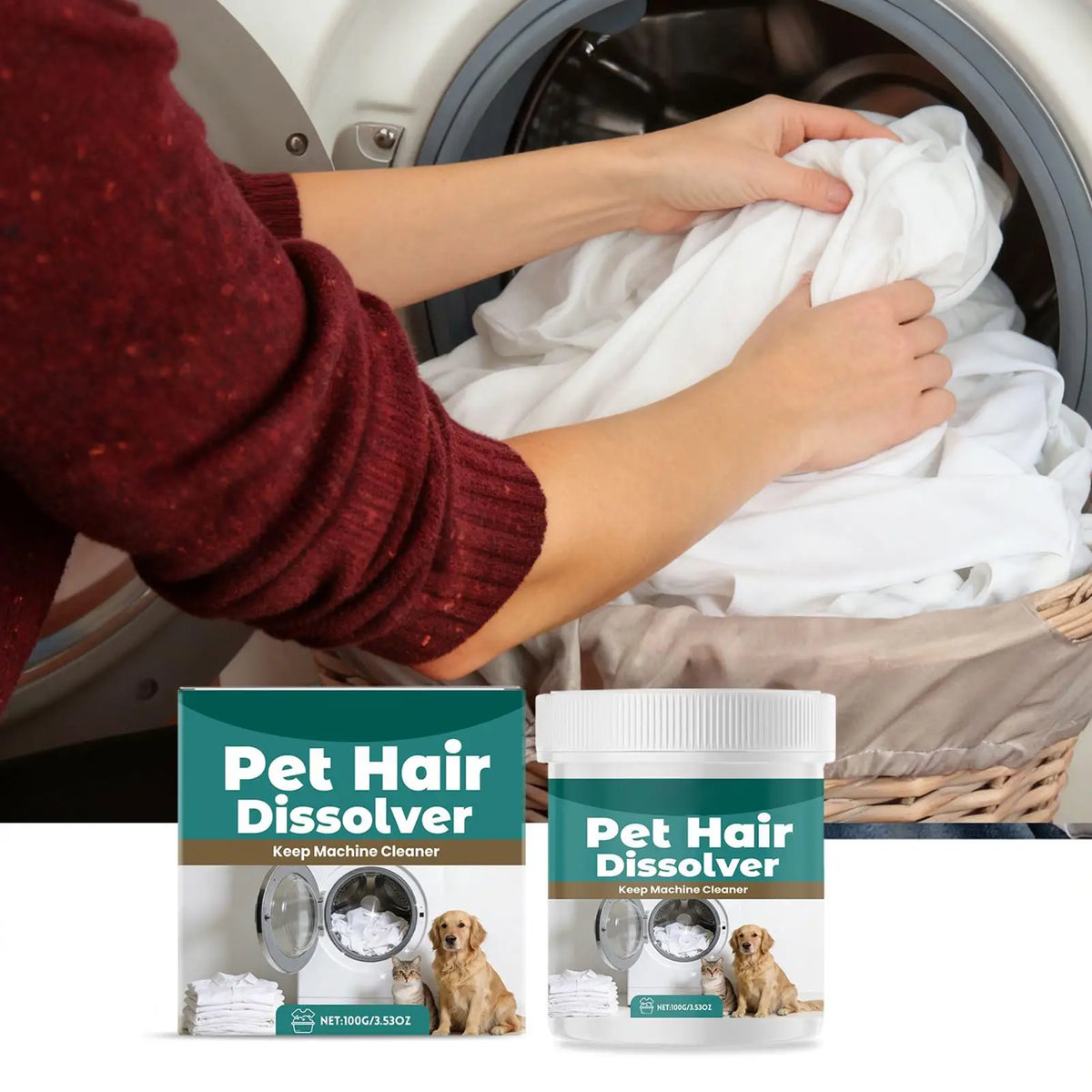 100g Pet Hair Dissolver Laundry Cleaner Washing Machine Hair Remover Detergent Additive Multipurpose Laundry Dog Hair Catch Vue