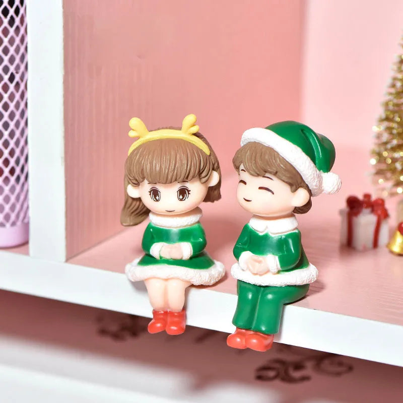 Christmas DIY Couple Figurine Crystal Ball Miniature Scene Ornament Sitting Desktop Car Decoration Micro Gift for Home Office Vue