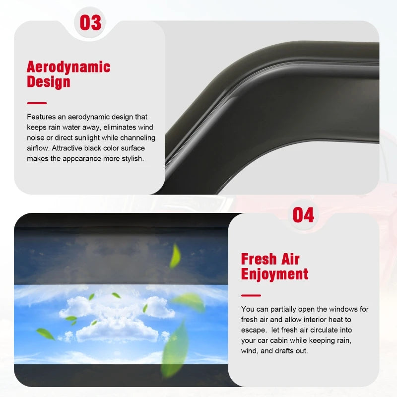 Car Window Deflectors Vent Visors Sun Wind Rain Shield For Jeep Wrangler 2007-2018 JK (4-Door ) Vue