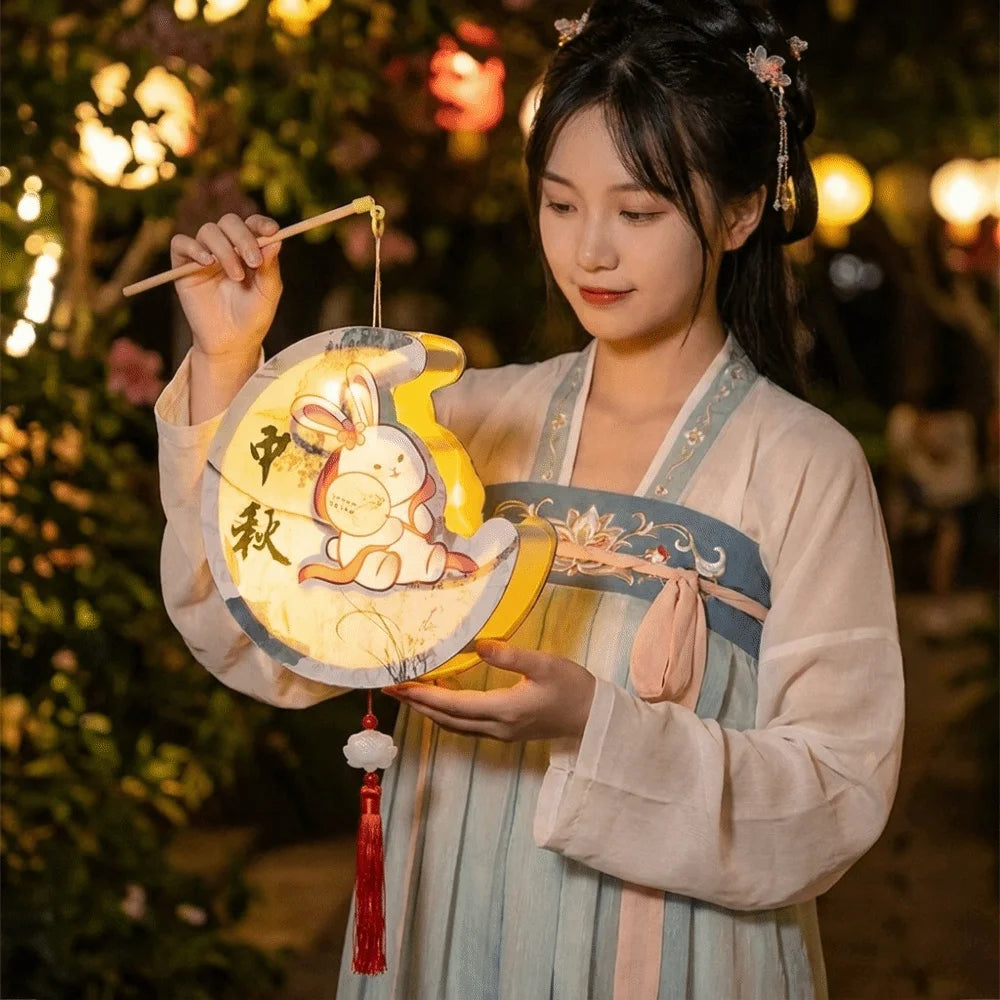 Cartoon Children's Rabbit Lantern Chinese Style Handmade Mid-Autumn Festival Lamp DIY Material Bag Glowing Bunny Handmade Lamp Vue