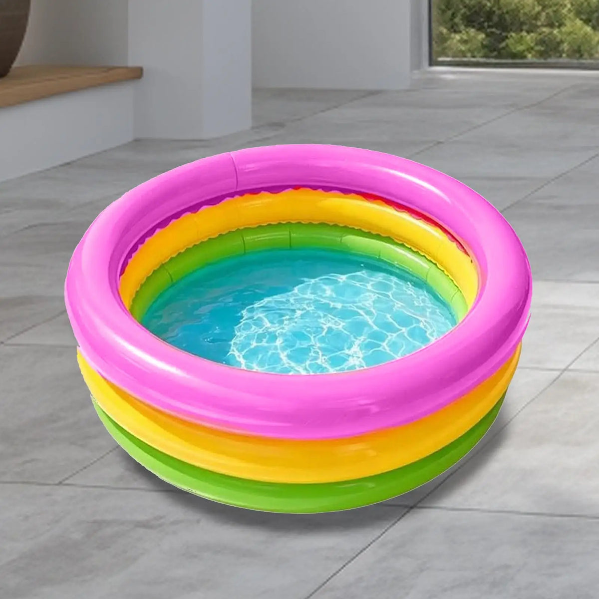60x25cm Rainbow Foldable Doggie Pool, Portable Pet Swimming Pool with Water Toys, Outdoor Summer Splash Pool for Garden Beach Vue