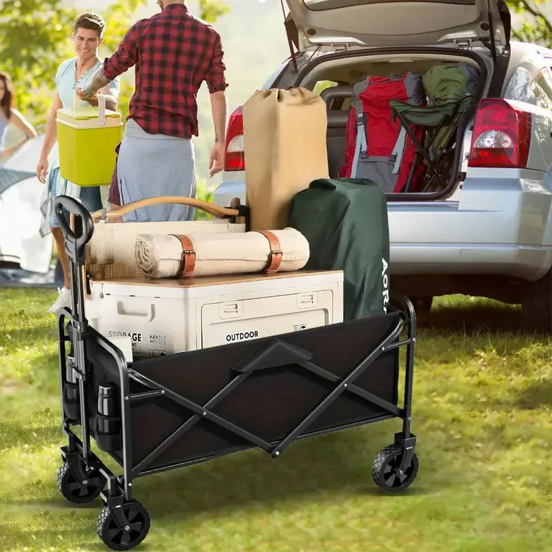 Nilight Portable Foldable Wagon, 220LB Heavy Duty Foldable Utility Garden Wagon With Terrain Car Storage Car Wheels, Side Pocket Vue