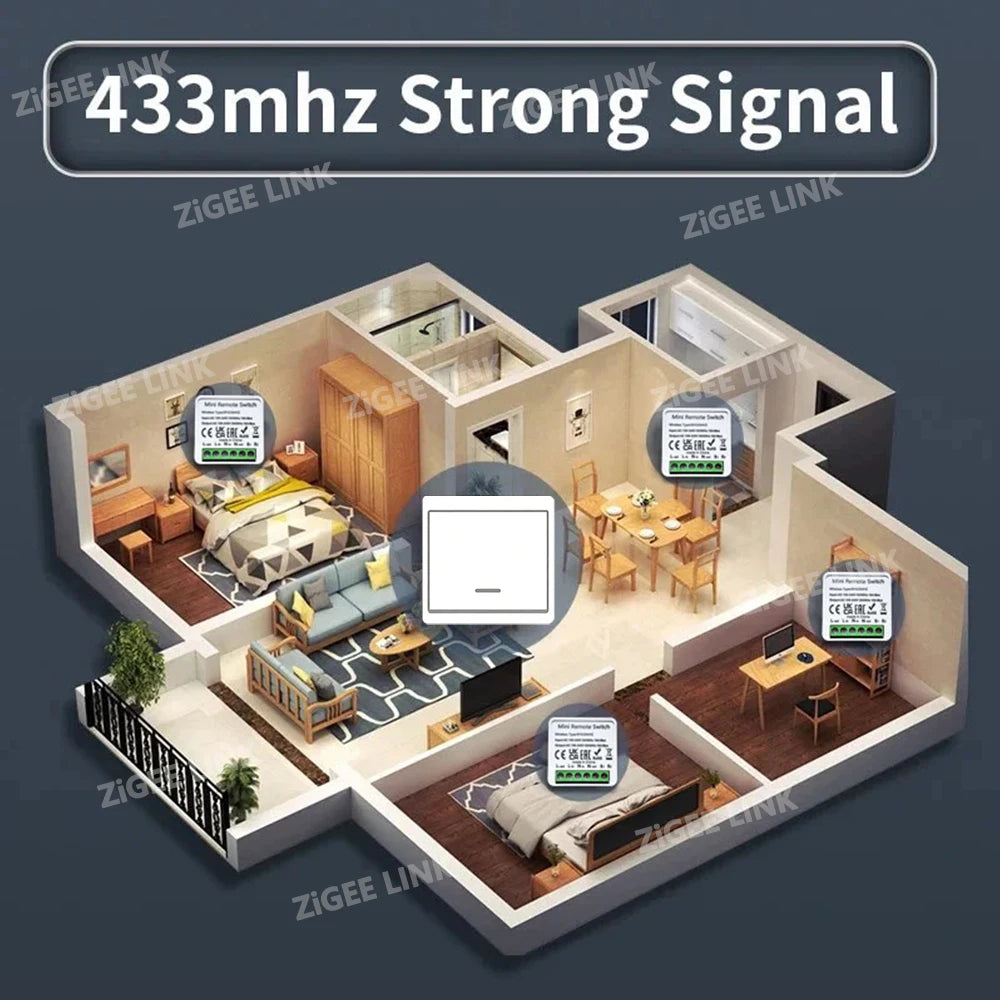 RF 433MHz Wireless Smart Wall Light Switch Panel Remote Control Mini Relay Receiver for LED Lightings Fan Vue