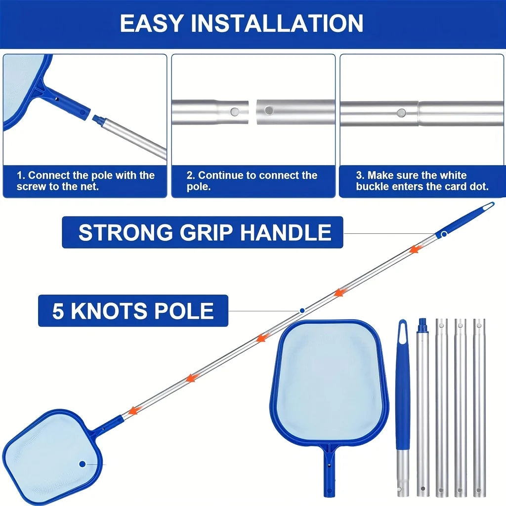 Adjustable 5-Section 48 Aluminum Pool Skimming Net Fine Mesh Leaf Vue