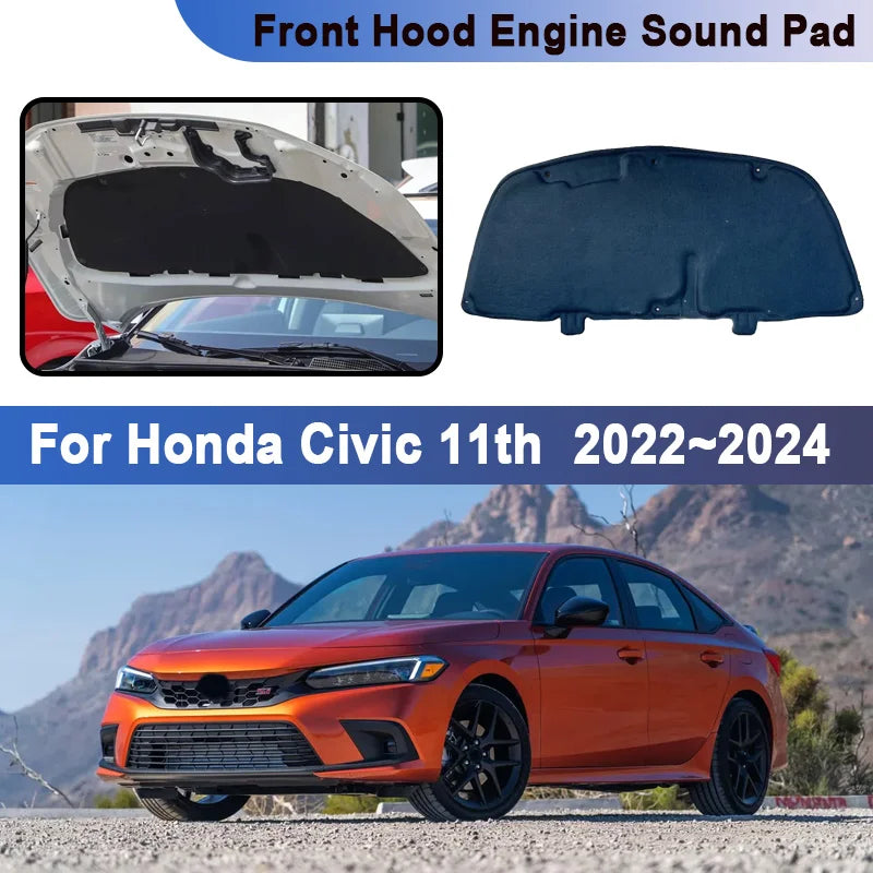 For Honda Civic 11th 2022 2023 2024 Car Engine Hood Sound Insulation Mat Noise Reduction Cotton Pad Fire Protection Accessories Vue