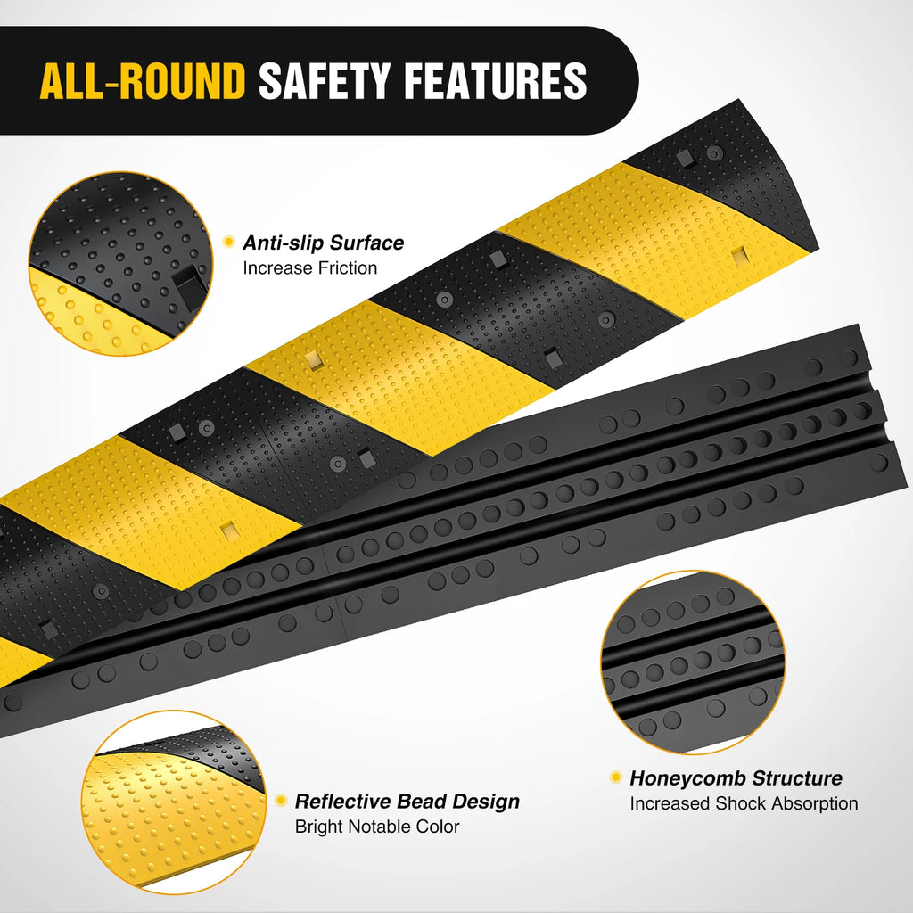 Nilight Rubber Speed Bump, 39.3" Heavy Duty 2 Channel Cable Protector Speed Humps for Garage Gravel Roads Asphalt Concrete, 19000 lbs Load Capacity, 2-Pack Vue