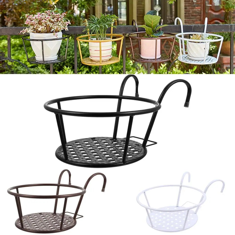 Hanging Flower Pots Stand Simple Black White Brown Patio Garden Hanging Basket Round Easy To Remove Potted Plant Rack Vue