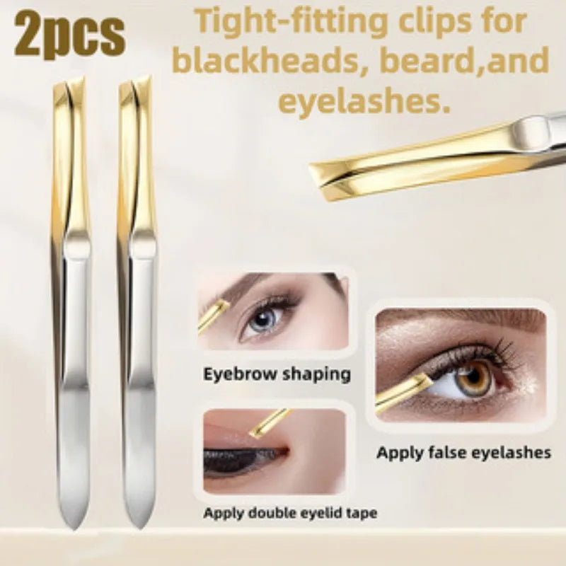 2pcs Eyebrow Tweezers Professional Stainless Steel Tweezers, Suitable for Eyebrows, Eyelashes And Ingrown Hairs with Coating Vue 2pcs