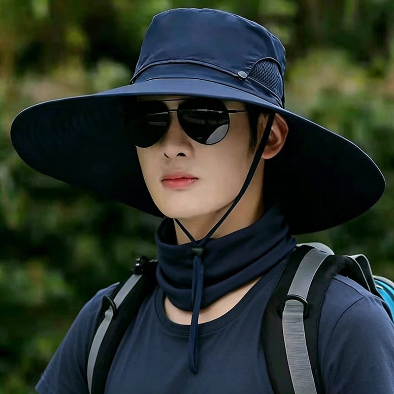 Large Brim Sun Hat UV Protection Breathable Detachable Mesh Cap Foldable Men And Women Outdoor Fishing Hiking Beach Caps Vue Navy blue