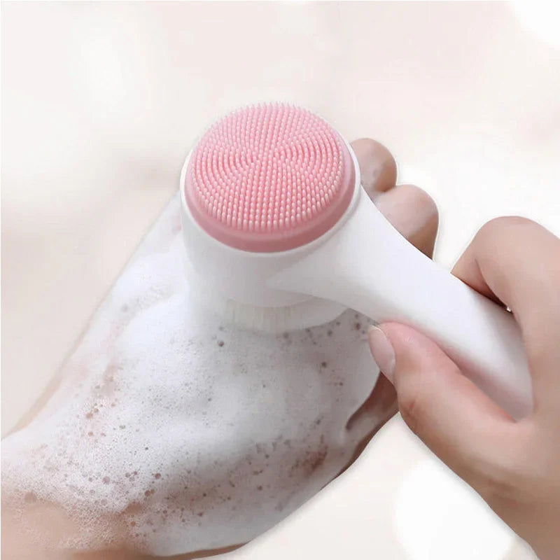 3D Double Silicone Facial Cleansing Brush Manual Massage Facial Brush Soft Bristles Exfoliator Face Wash Brush Double Sided Vue