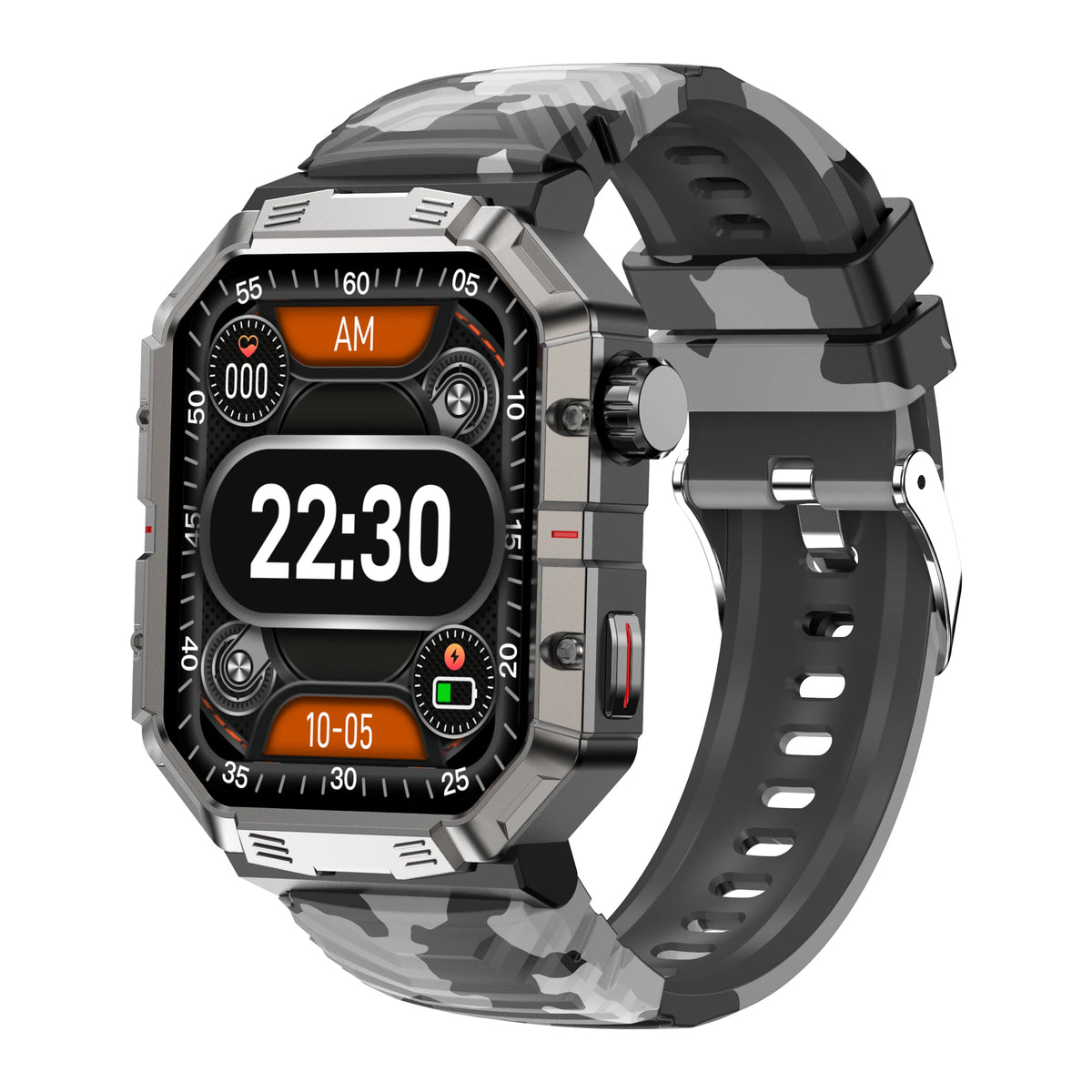 GW55 Smart Watch Compass Bluetooth Call Ai Voice Assistant 3ATM IP68 Waterproof Health Monitor Outdoor Sports Smartwatch Men Vue Camouflage gray