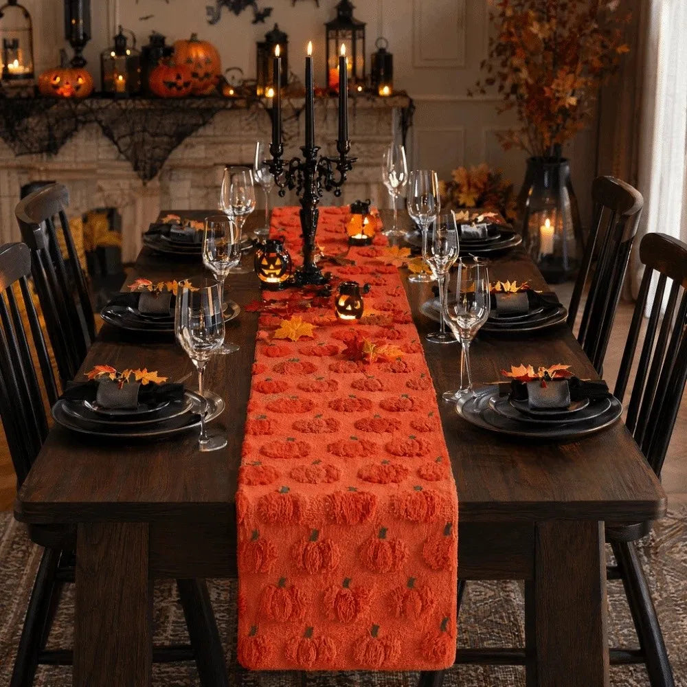 Comfortable Halloween Table Runner Soft Texture Rectangular Pumpkin Table Cover Long Creative 3D Tufting Dining Tablecloth Vue