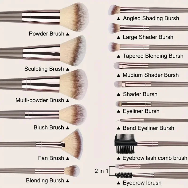 10-20PCS Premium Makeup Brushes Set with Hairband Wrist Rest Silicone Sponge Ball Powder Puff And Cleaning Tool Included Vue