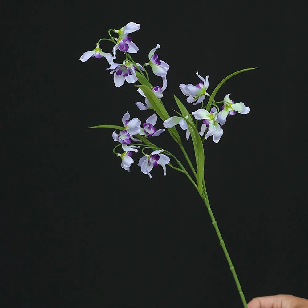 50CM Length Artificial Orchid Flower with Leaves Realistic Simulation Flowers Plastic Plants Vivid Orchid Flower Branch Vue Purple