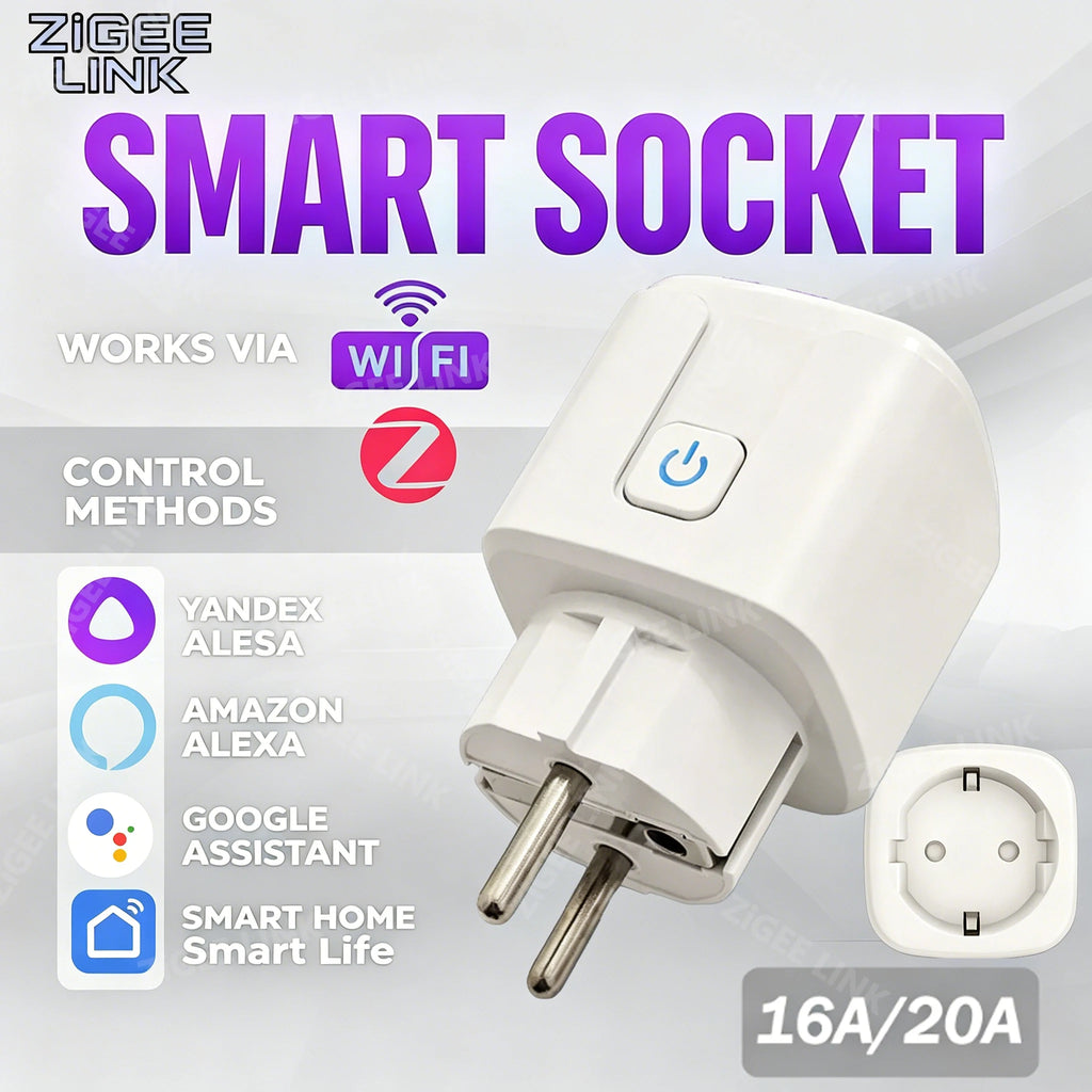 16A 20A EU Smart Socket WiFi Zigbee Smart Plug With Power Meter Monitoring Timing Function Voice Control With Tuya Alexa Google Vue