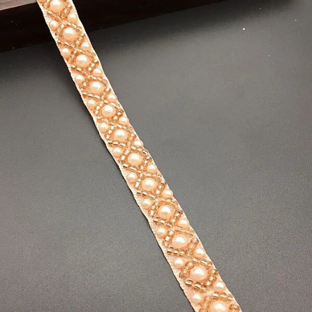 Handmade Decoration Bridal Applique Wedding Pearl DIY Ribbon Beaded Dress Decor Lace Trim Vue champagne