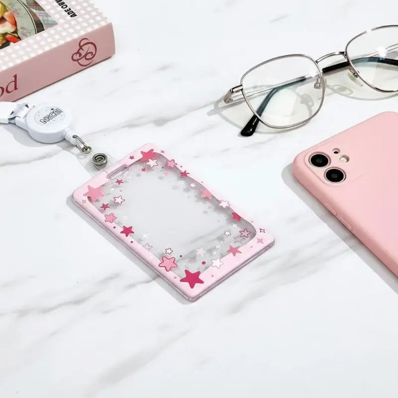 Star Sliding Cover Card Holder Transparent Portable ID Protector Kpop Photocard Photo Case Student School Card Bus Card Holder Vue