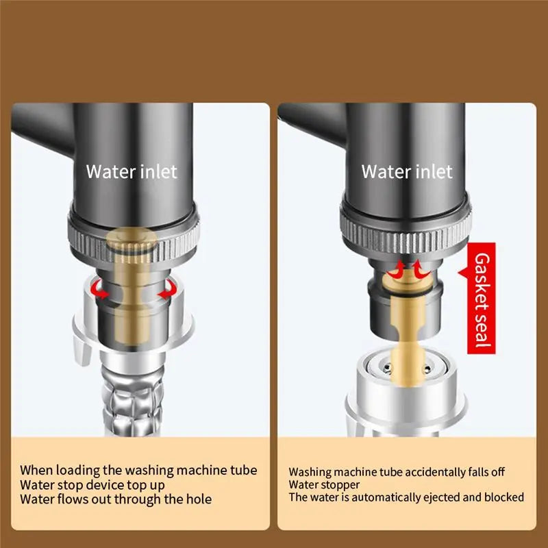 ABKW-Washing Machine Automatic Water Stop Valve Solid Brass Single Cold Wall Mounted Cold Water Outlet Basin Durable Grey Vue