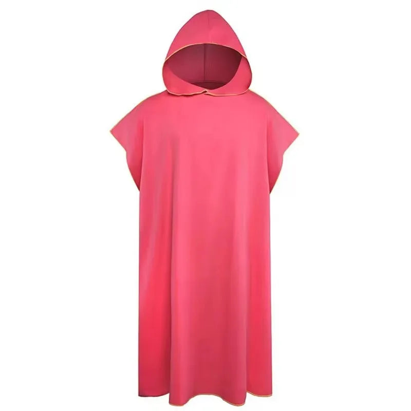 Microfiber Bathrobe Towel Hooded for Adult Swimming Beach Bath Towel Quick Dry Absorbent Wearable Robe with Sleeves Vue Red