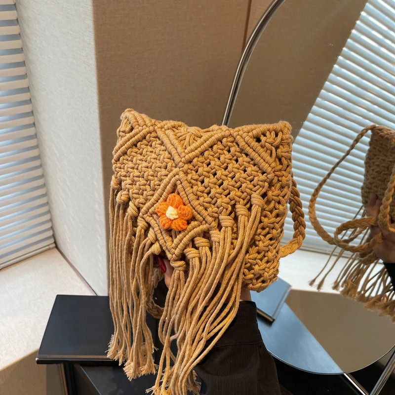 Summer Bags Women Handmade Tassel Beach Woven Handbags Vacation