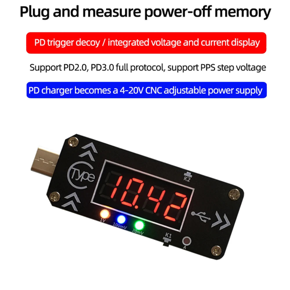 Type-C USB Fast Charging Trigger Charger Voltmeter Ammeter 5V/9V/12V/15V/20V/PPS Digital Display PD2.0 PD3.0 USB Decoy Device Vue
