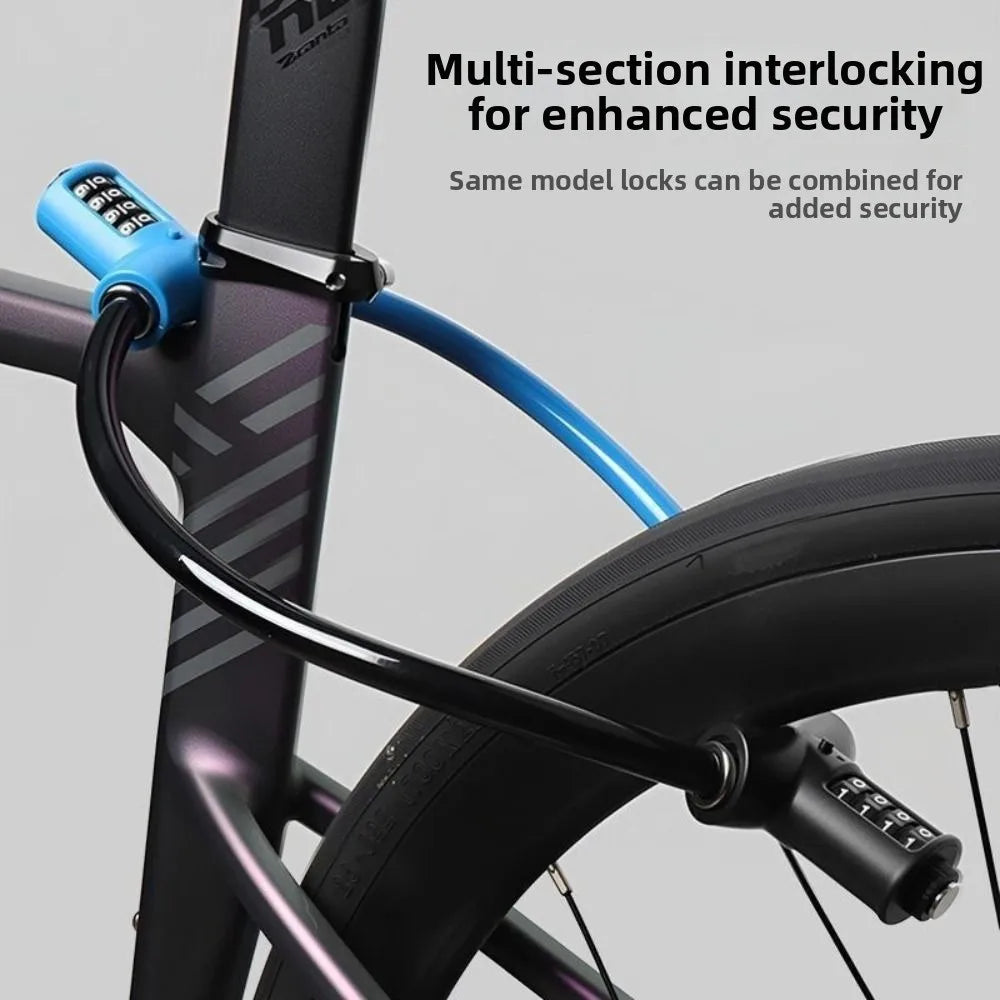 Keyless 4 Digit Combination Bike Cable Lock Steel Cable Anti Theft Bicycle Combination Lock PVC Cover Portable Ring Lock MTB Vue