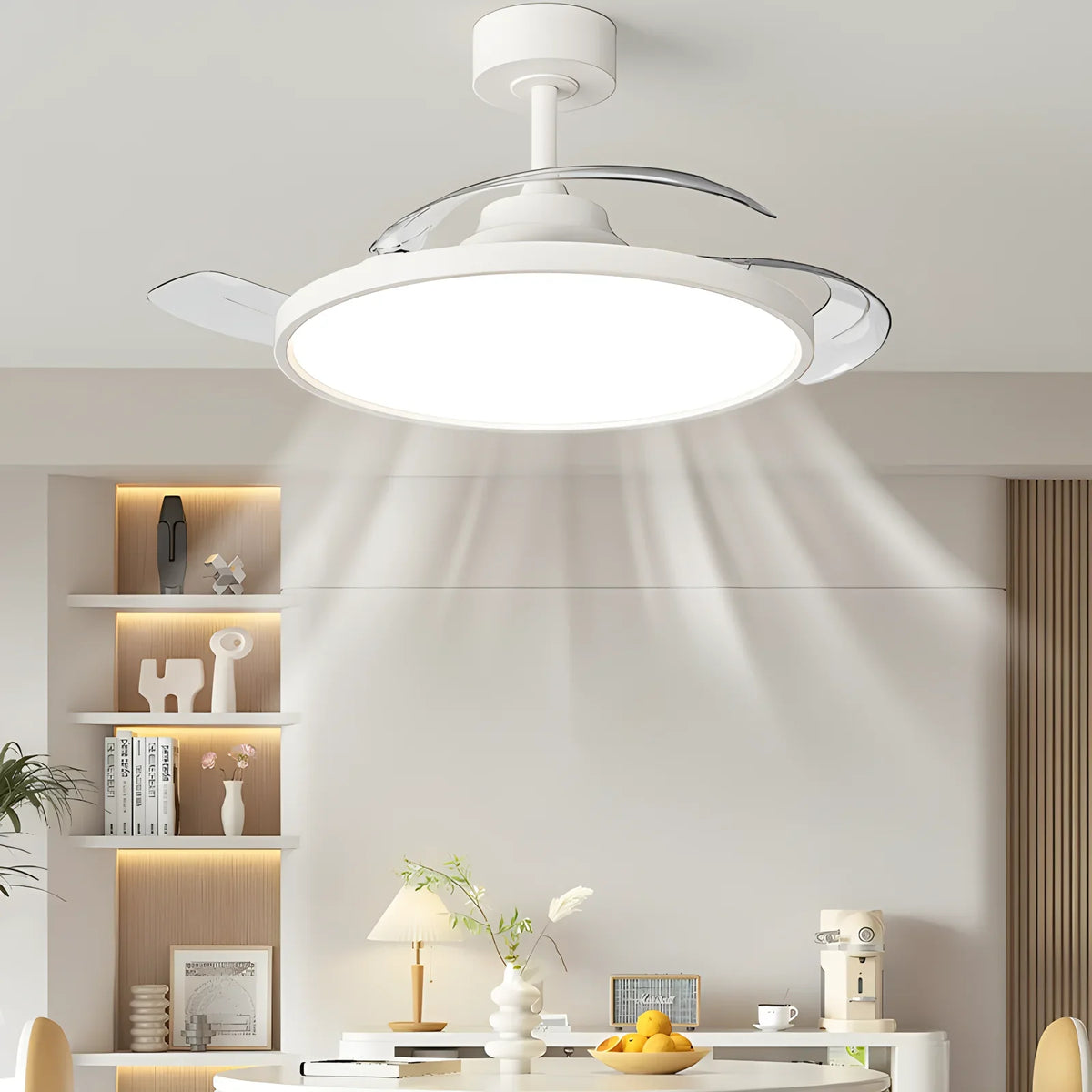 48W Fan Light 52CM Electric Fan Silent Retractable Blade Suitable For E27 Base With Remote Control Room Lighting Vue