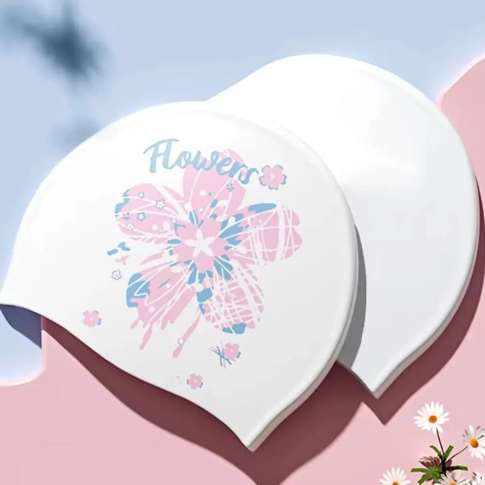 Extra Large Swimming Caps Comfortable No Tightening Silicone Swim Caps Fashionable Printed Ear Protection Cartoon Swim Caps Vue