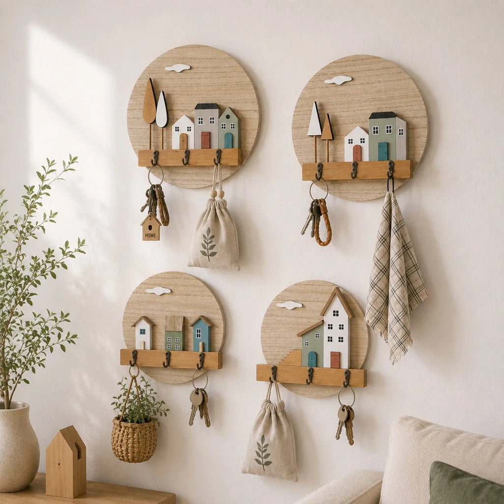 Wooden Wall Hanging Hook, No Punching Entrance Key Storage Rack, Modern and Simple Nordic Style Coat and Hat Rack Vue