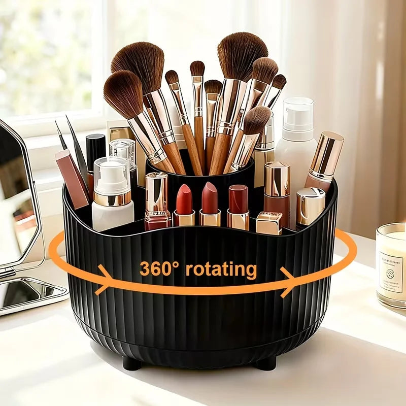 360° Rotating Makeup Organizer Multi-Functional Holder for Brushes, Lipsticks, Skin Care Products, and Stationery - Durable Vue ZY-BK