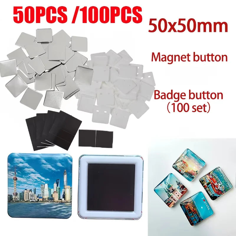 50/100PCS Square DIY Blank Pin Button Badge 50x50mm Refrigerator Magnets Badge Button Making Parts Punch Press Machine Supplies Vue
