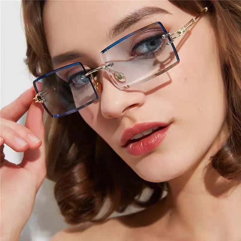 Women's Rimless Rectangle Sunglasses – Gradient UV400 Shades Fashion Sunglasses Vue