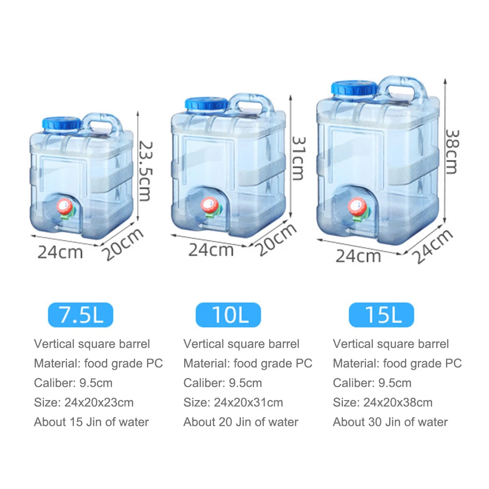 7.5/10/15L Camping Water Container Portable Water Storage Tanks Food Grade Large-Capacity with Faucet for Picnic Hiking Vue