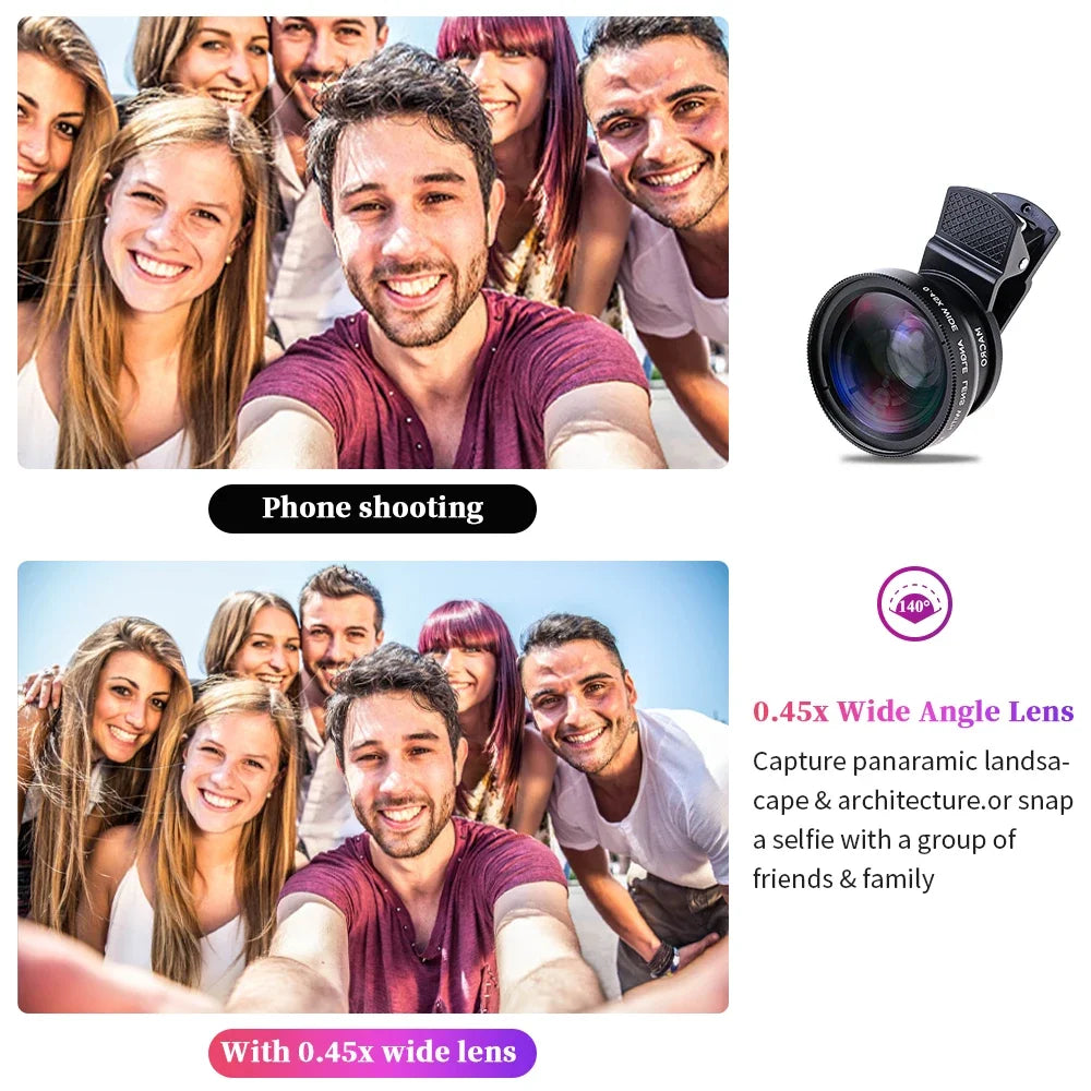 Universal 2 IN 1 Lens Clip 37mm Mobile Phone Lens Professional 0.45x 49uv Super Wide-Angle + Macro HD Lens for iPhone Xiaomi 12 Vue