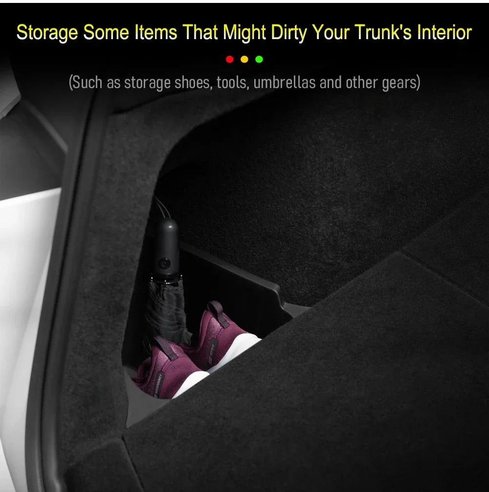 For 2025 2026 Tesla Model Y Trunk Organizer Trunk Storage Bins Rear Trunk Side Storage Box Mats for Model Y Juniper Accessories Vue