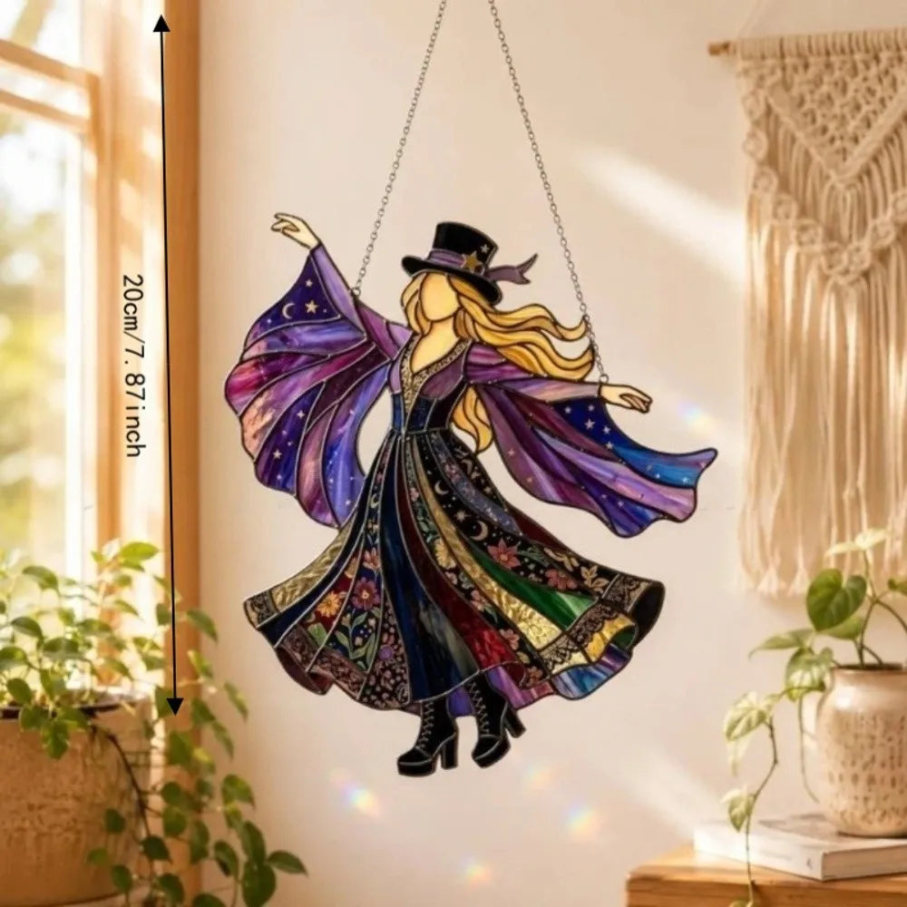 Colorful Dancing Lady Window Pendant Acrylic Home Decor Wind Spinner Gothic Witch Style Halloween Hanging Ornaments Home Vue