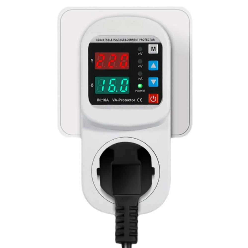 Over Voltage Current Under Voltage Protector Socket AC 220V 110V Adjustable 16A Surge Protector EU Plug Socket Safe Protector Vue
