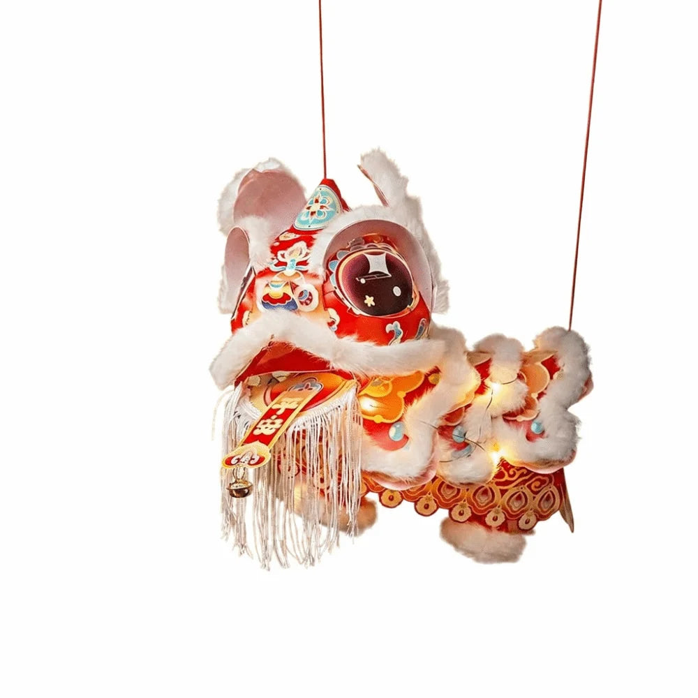 Lion Dance Mid-Autumn Festival Lantern PVC DIY Material Package Chinese Style Lantern Ancient Style with Tassel Handheld Lantern Vue Red 4inch