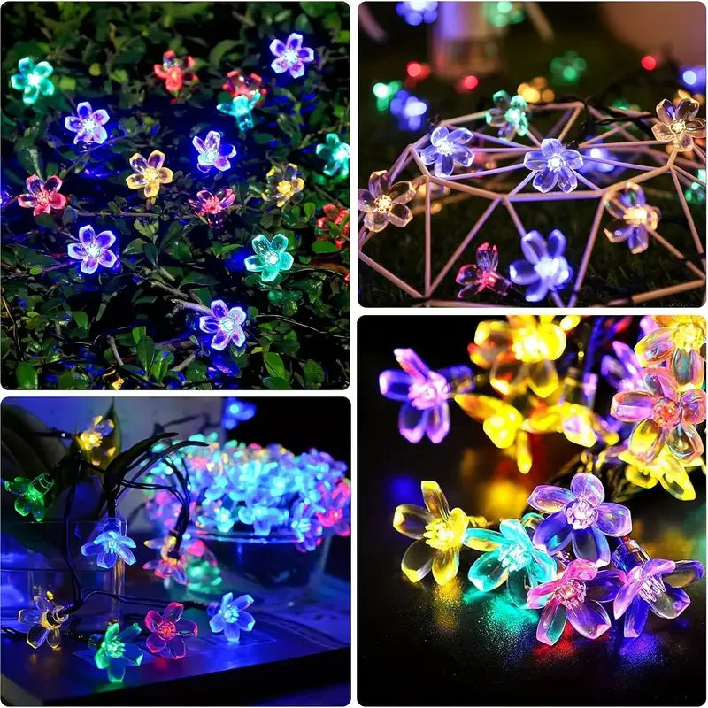 200LEDS Solar Flower String Lights Waterproof Solar Powered Fairy Lights 8 Modes Decorative Lights for Patio Fence Wedding Vue