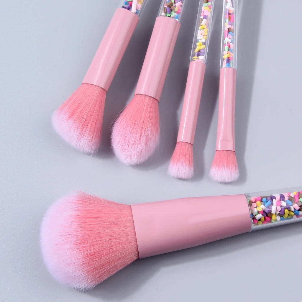 5PCS Candy Sprinkle Makeup Brushes Set Pink Soft Synthetic Brushes for Face & Eye Vue
