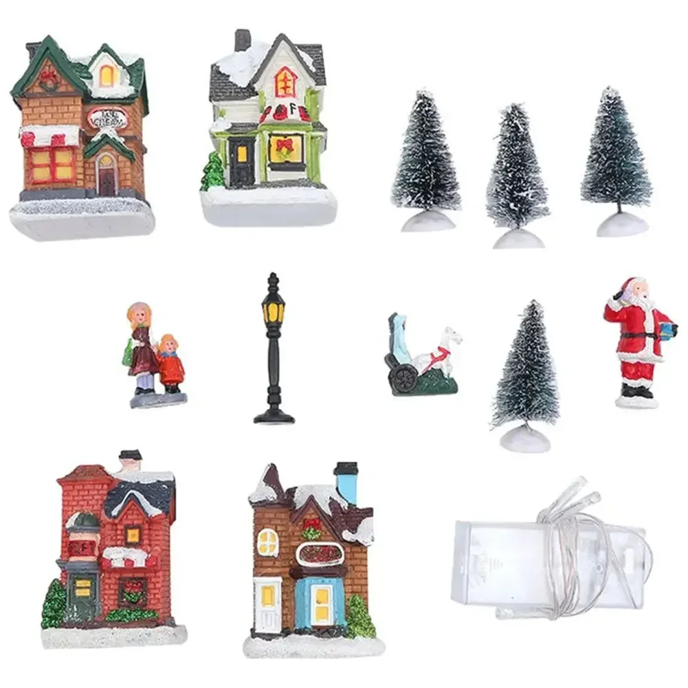 Mini Resin Christmas House Light Up Decorative Village Set for Holiday Home Decoration Tabletop Display Festive Ornament Vue 1 Set 2Sets