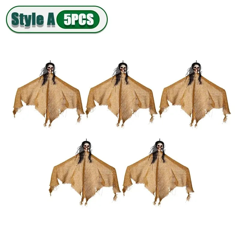1-20PCS Halloween Ghost Hanging Pendant Set with Spider Web Flag Bunting for Porch Yard Patio Party Ghost Night Decoration Vue Yellow-5PCS
