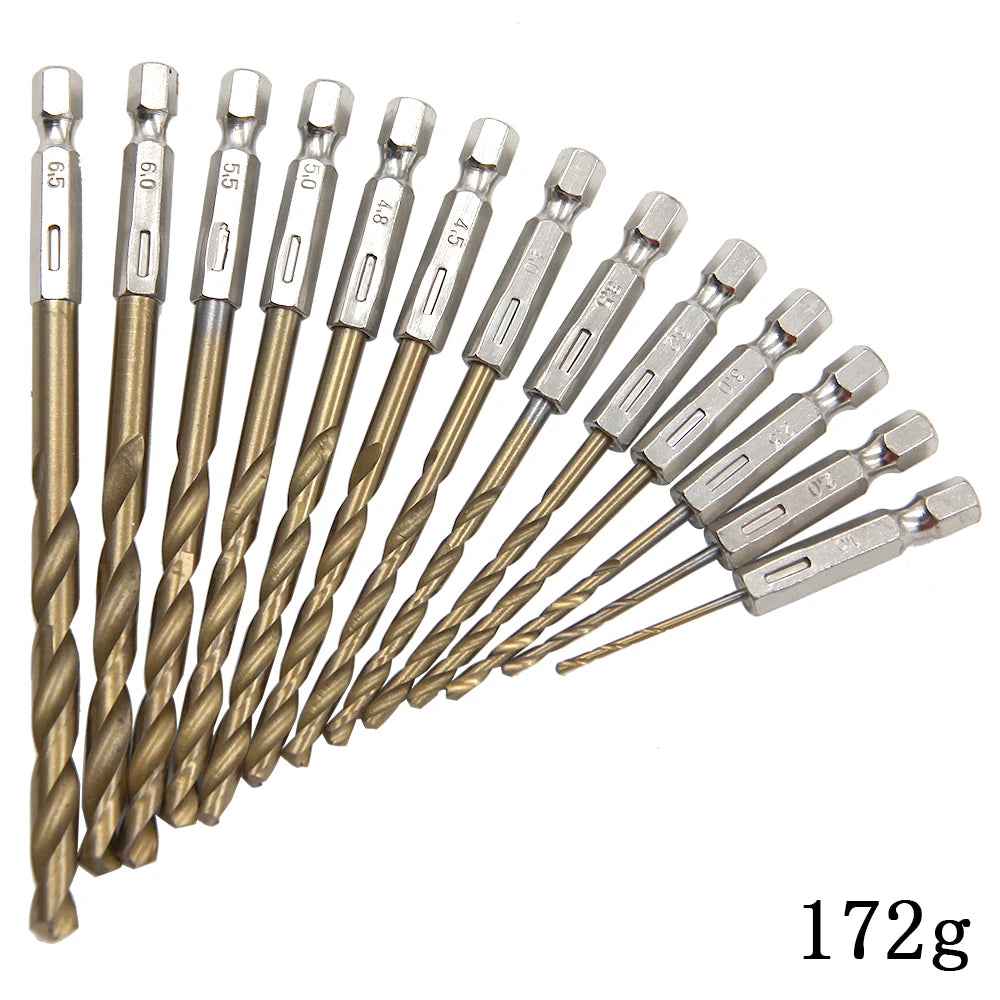 Hexagonal Handle 13pc Titanium Plated Twist Drill 1.5-6.5mm Electric Drill Driver Drilling Air Screwdriver Tool Accessory Set Vue